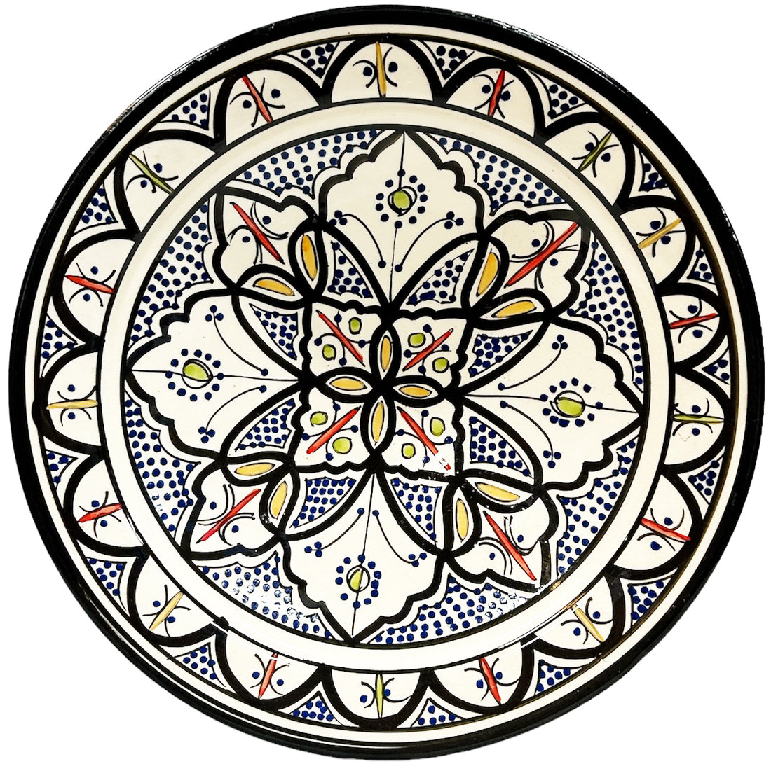 Marokkaanse fruitschaal van aardewerk – blauw en zwart, Ø 35 cm