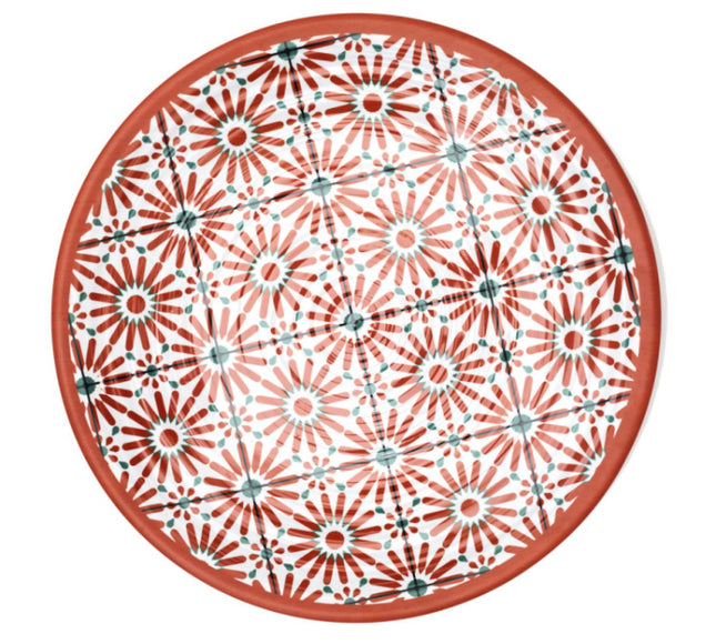 Platte serveerschaal met patronen van melamine – Ø 35 cm, oranje of groen – foto 2