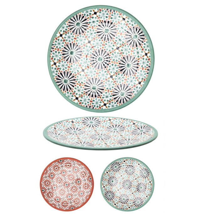 Platte serveerschaal met patronen van melamine – Ø 35 cm, oranje of groen – foto 4