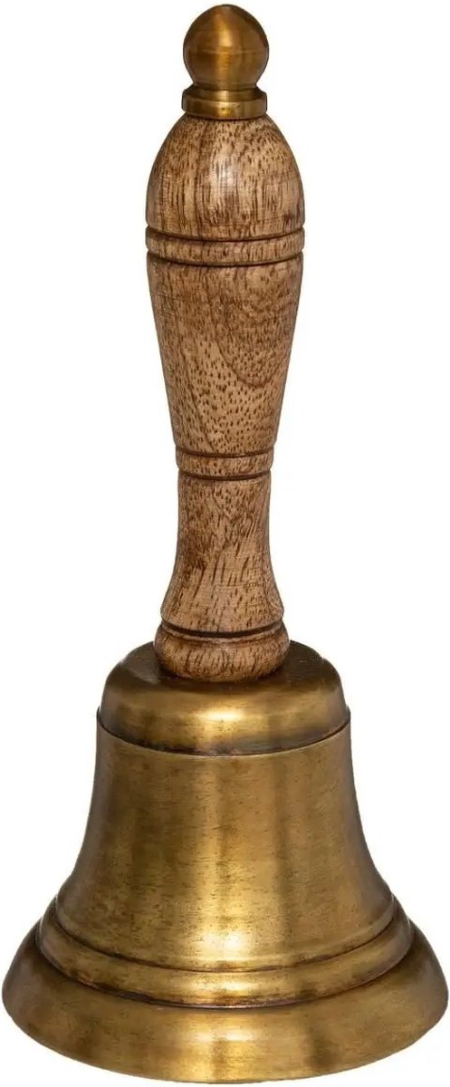 Atmosphera tafelbel (schoolbel) van mangohout en metaal – 17,5 cm