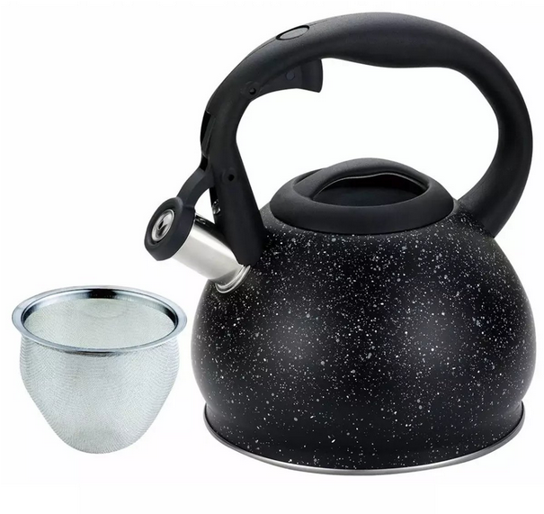 Kinghoff waterkoker met zeef 1,2 L – RVS theepot in zwart marmer, ook inductie