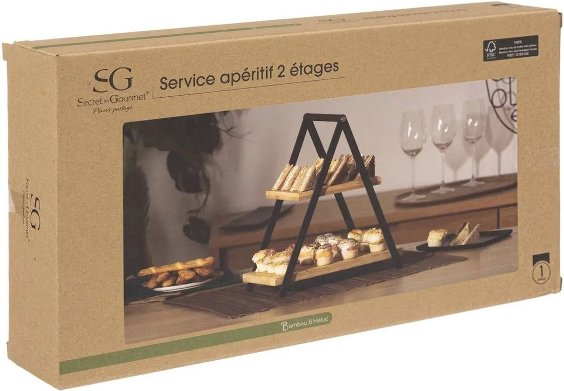 Secret de Gourmet etagère / dienblad met 2 bamboe plateaus – opvouwbaar – foto 2