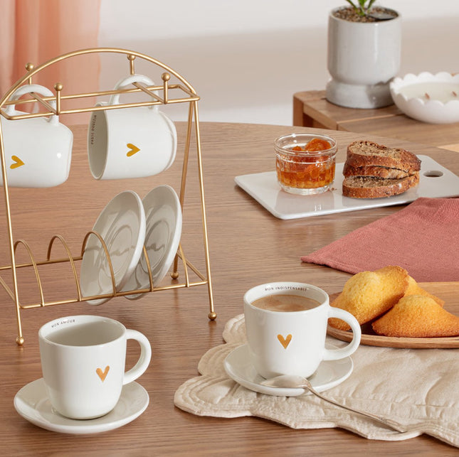 Secret de Gourmet rekje met 4 kopjes en ondertassen – Floral Collection, wit – foto 2