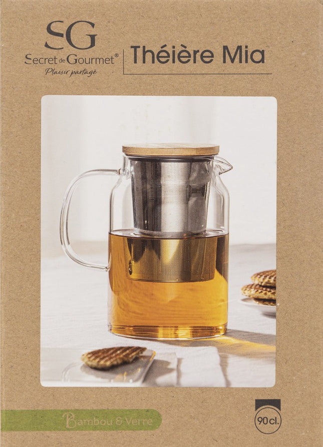 Secret de Gourmet glazen theepot met bamboe deksel en theefilter – 900 ml – foto 2