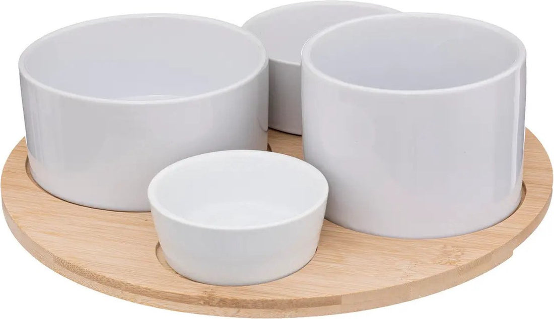 5Five serveerplank met 4 schaaltjes – borrelplank voor tapas en sauzen, 33 cm
