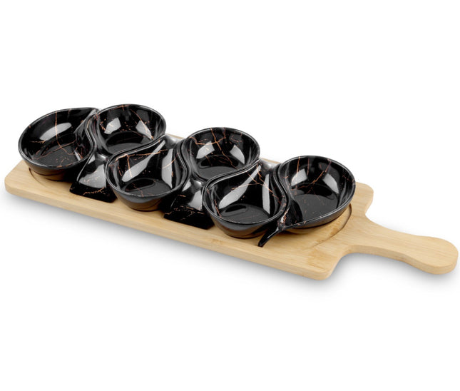 Serveerplank met 6 schaaltjes – marmerlook, 45 x 15 cm