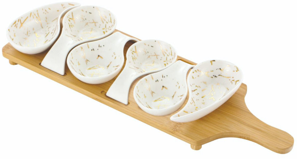 Serveerplank met 6 porseleinen schaaltjes – marmerlook, 45 x 15 cm – foto 3