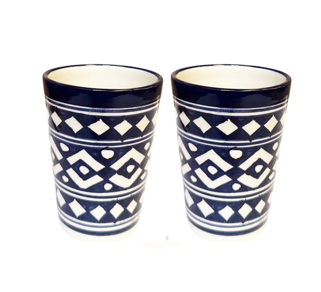 Set van 2 Marokkaanse bekers uit Fès – donkerblauw aardewerk, 10 cm