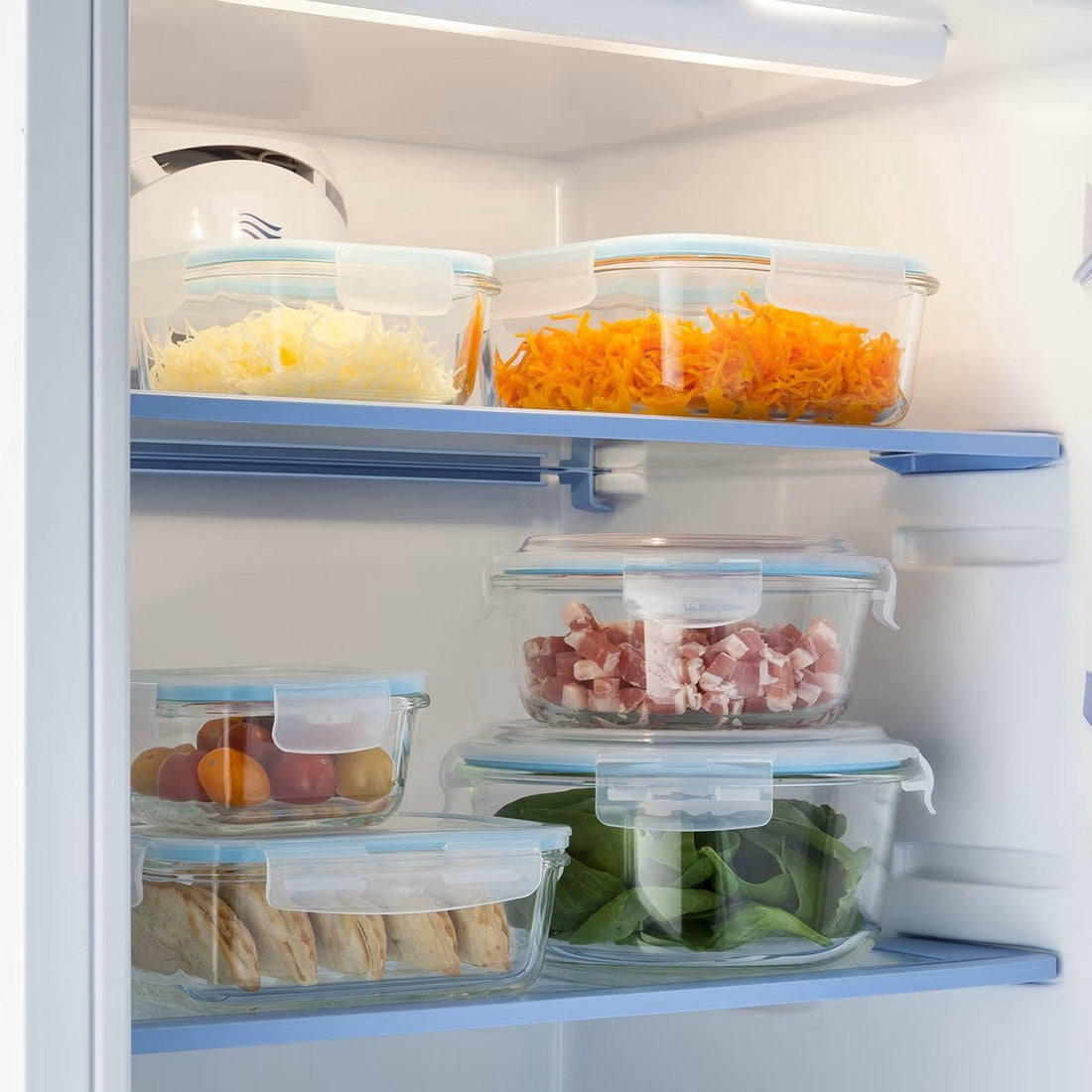 5Five glazen lunchbox 800 ml, set van 2 – deksel met lichtblauwe rand – foto 5