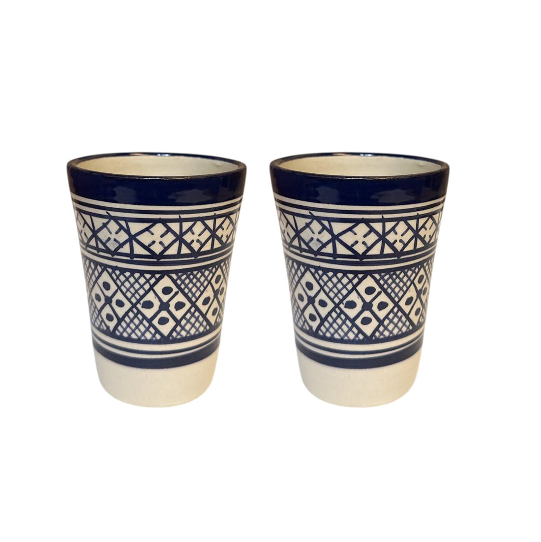 Set of 2 Moroccan Fès Cups – Handmade Earthenware – Blue/White – Ø7.5 cm x 10 cm