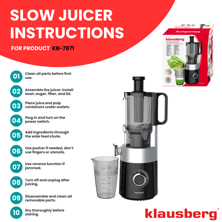 Klausberg KB-7871 slowjuicer – cold press juicer met brede vulopening, 180 W – foto 10