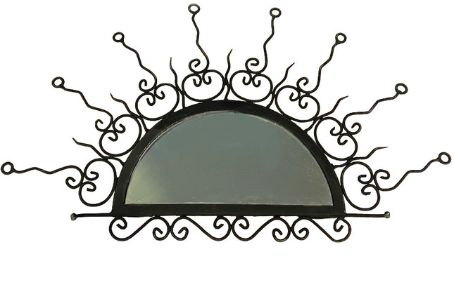 Marokkaanse smeedijzeren wandspiegel halve maan – handgesmeed, 76 x 43 cm