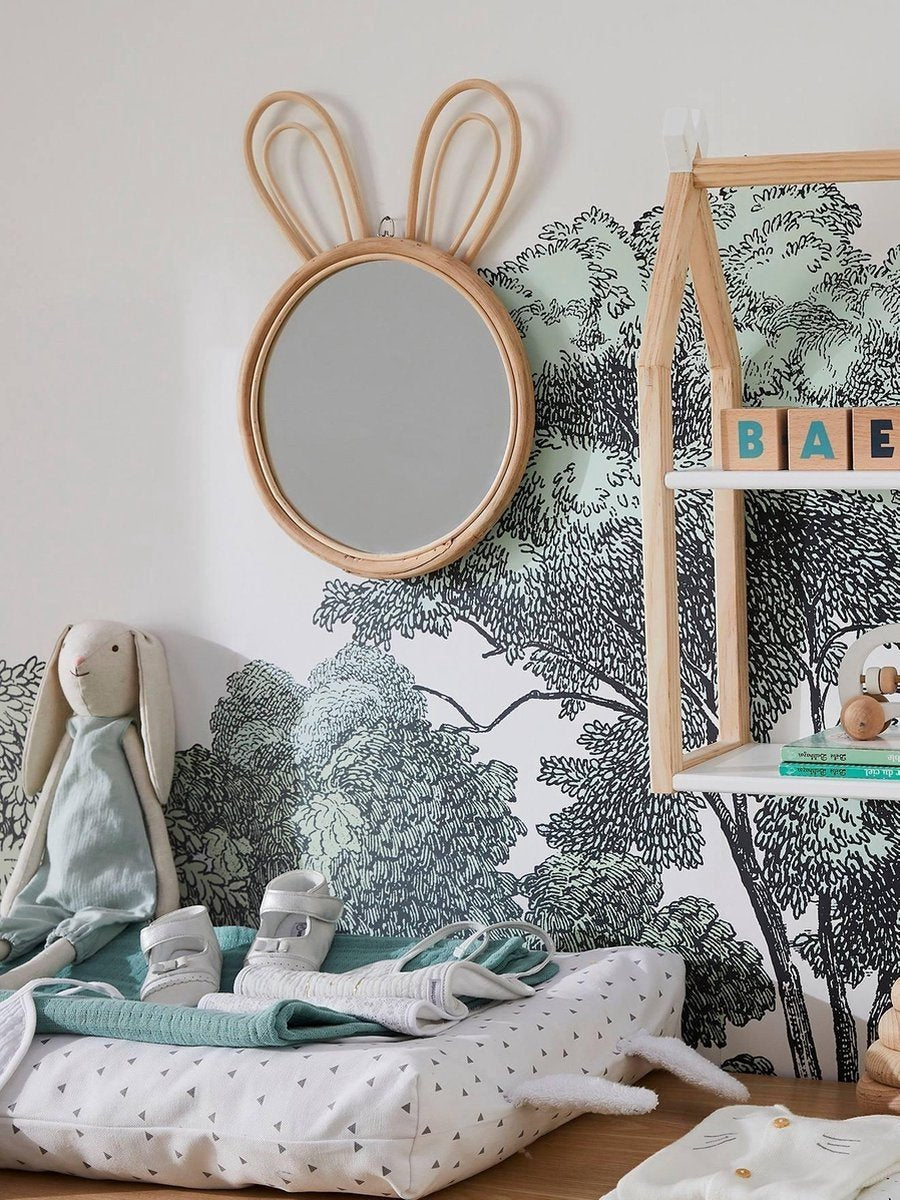 Spiegel konijn met bamboe rand – wanddecoratie voor de kinderkamer – foto 3