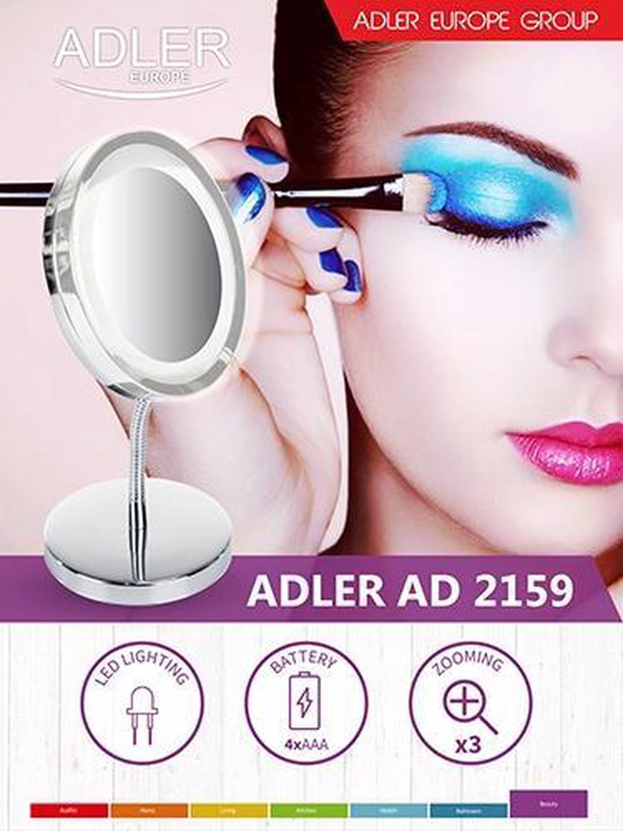 Miroir de maquillage - Miroir lumineux - Grossissement x3 - 15 centimètres - Argent