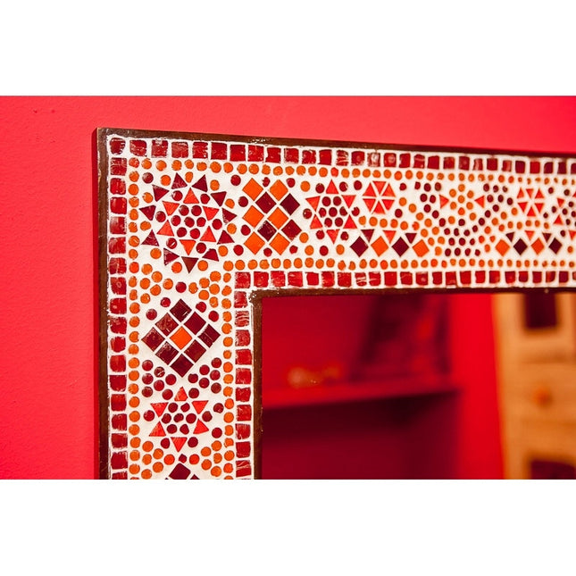 Oosterse spiegel met mozaïek lijst – rood-oranje, vierkant, 50 x 50 cm – foto 2