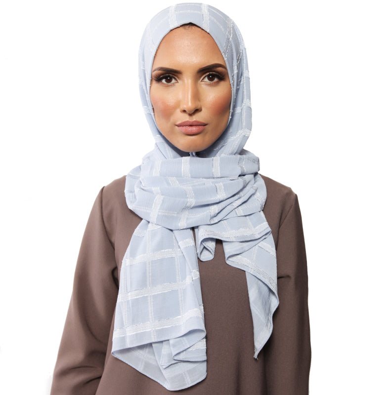 Square Lined hoofddoek – hijab sjaal met motief van vierkanten, 180 x 70 cm