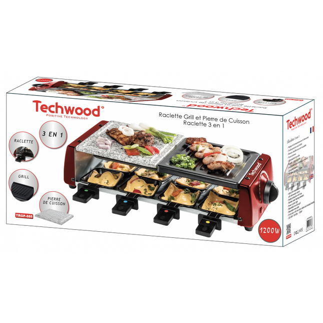 Techwood gourmetstel 3-in-1 voor 8 personen – grill, raclette en steengrill