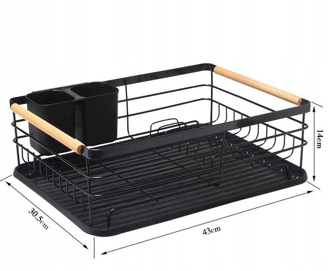 Égouttoir avec plateau d'égouttement amovible et poignées en bois