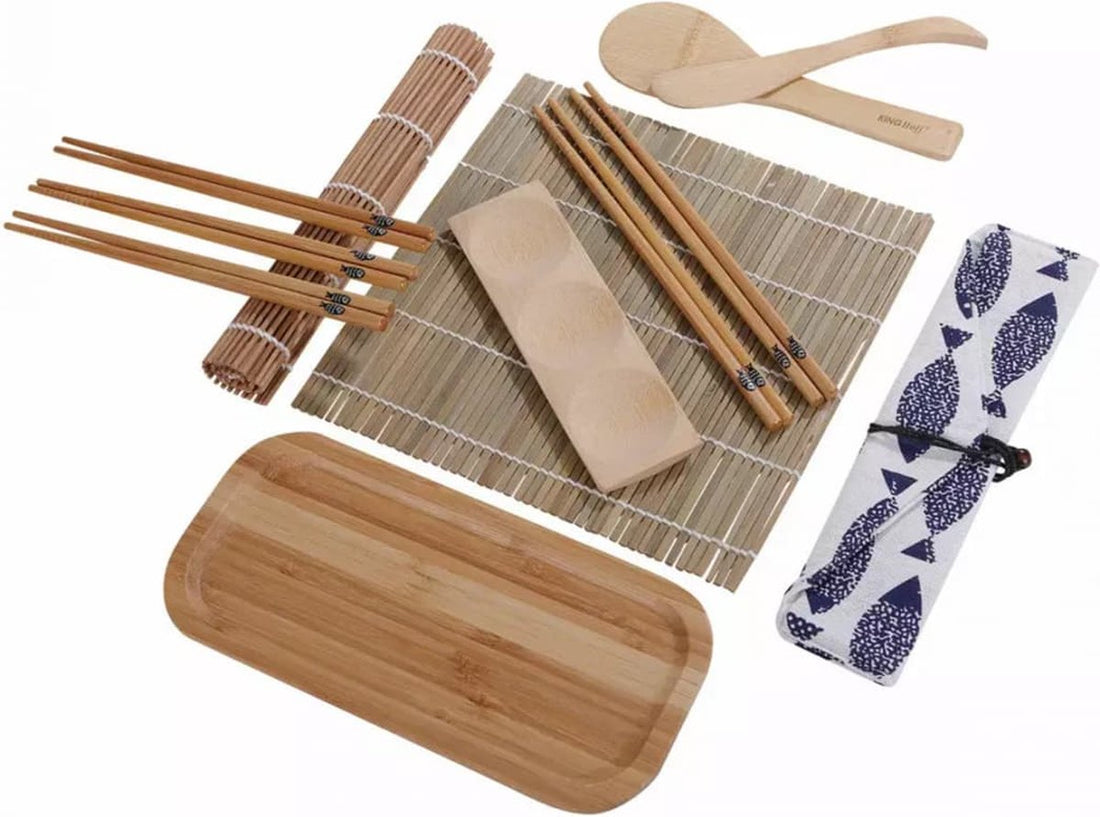 Kinghoff sushi set van bamboe – sushi kit met 2 rolmatten en eetstokjes