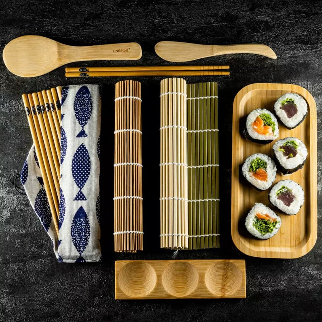 Kinghoff sushi set van bamboe – sushi kit met 2 rolmatten en eetstokjes – foto 2