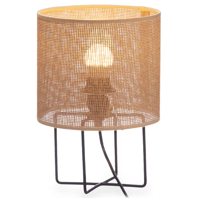 Tafellamp met geweven lampenkap – boho-stijl, bruin papier, 28 cm hoog