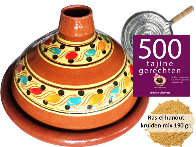 Tajine voordeelpakket 6 personen – Ø 35 cm, met kookboek en ras el hanout
