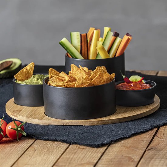 5Five tapasschaal met 4 zwarte schaaltjes – aperitiefset, 33 cm – foto 2