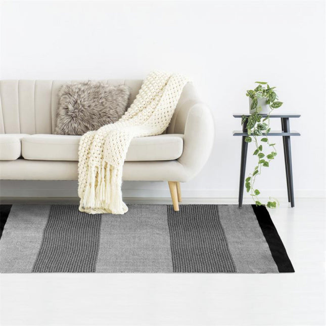 Marokkaans tapijt zwart-grijs van katoen – vloerkleed 140 x 200 cm – foto 2