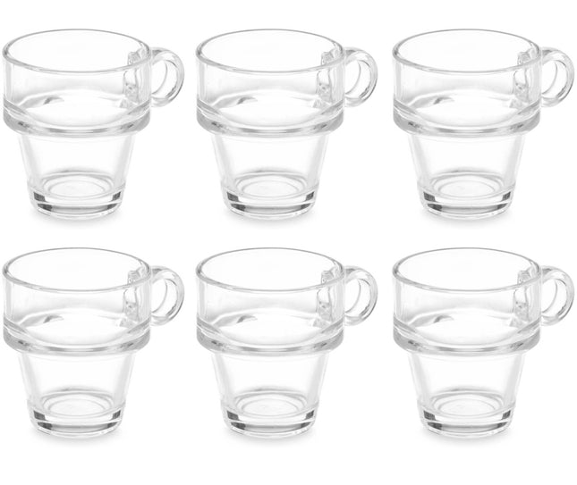 Stapelbare glazen koffiekopjes 90 ml – set van 6 espresso glaasjes
