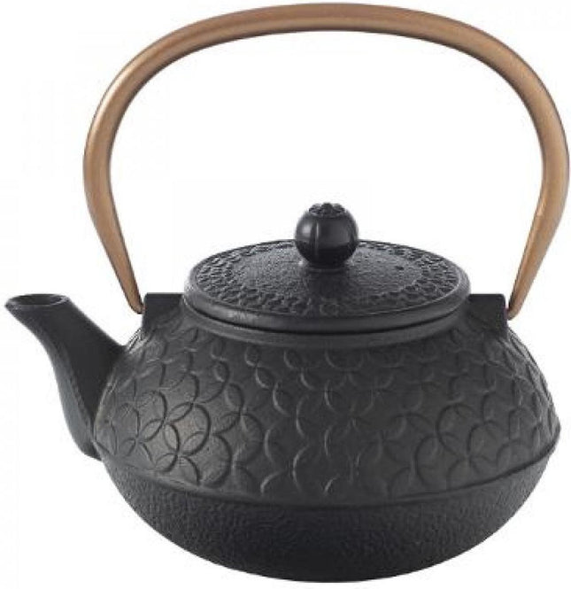 Secret de Gourmet gietijzeren theepot – zwart, 1 liter, koperen hengsel