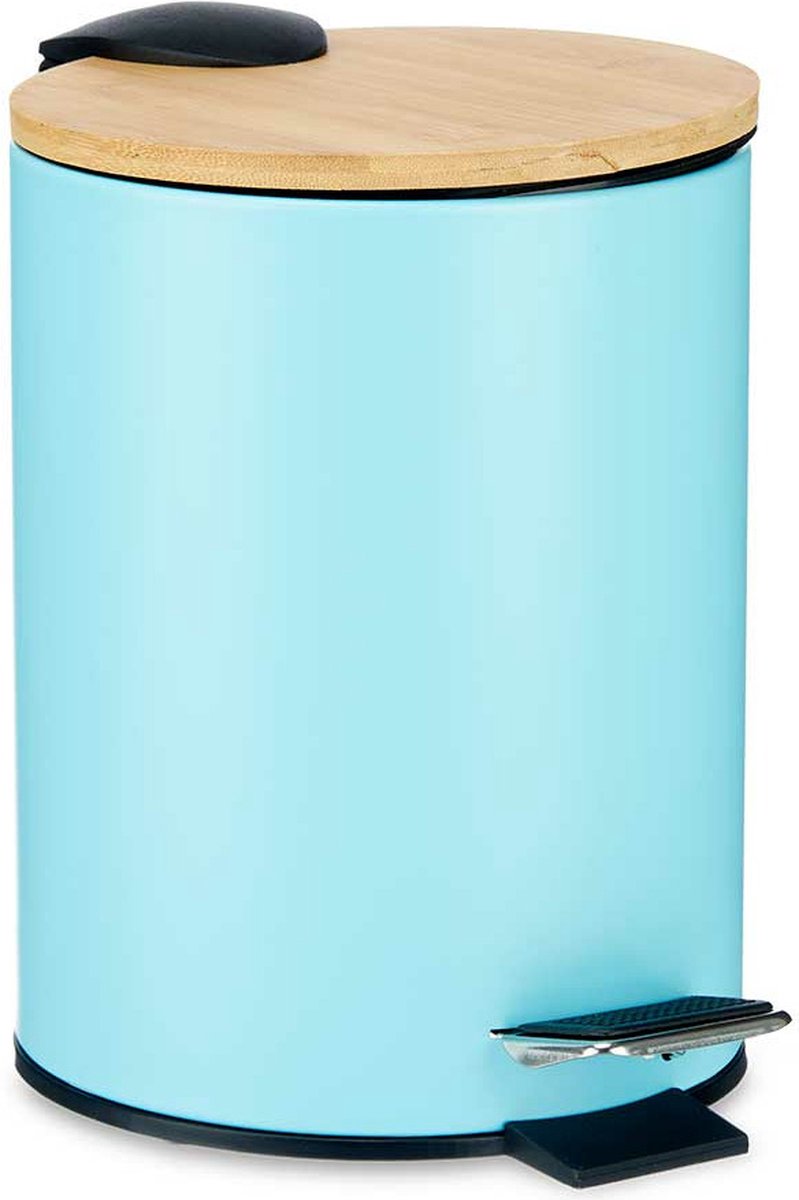 Waste bin / pedal bin - 3 litres - metal / bamboo - 17 x 23.5 cm