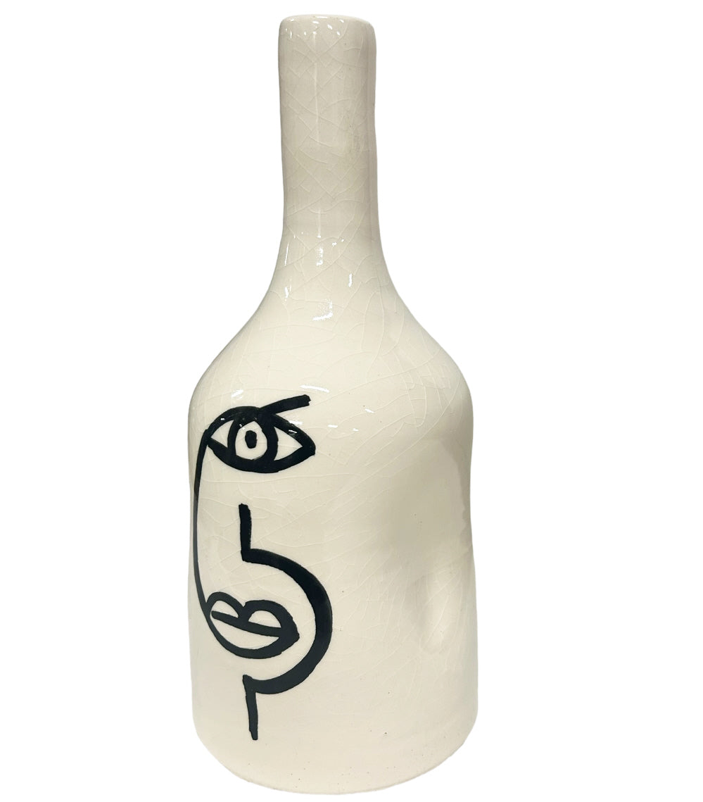 Marokkaanse vaas face van aardewerk – handgemaakt, wit met zwart, 25 cm