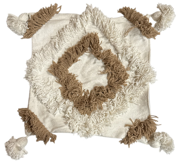 Marokkaanse kussenhoes met kwastjes – vierkant, katoen, 44 x 44 cm – foto 2