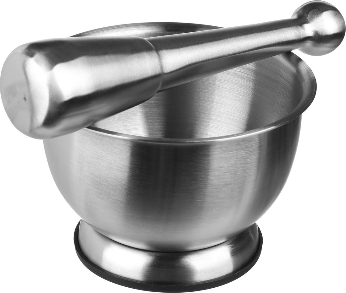 Secret de Gourmet vijzel met stamper van RVS – kruidenmaler, Ø 12 x 8 cm