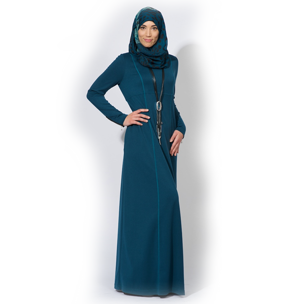 Abaya Deep Ocean, model Vivienne – Punto Milano met zakken en ritsen