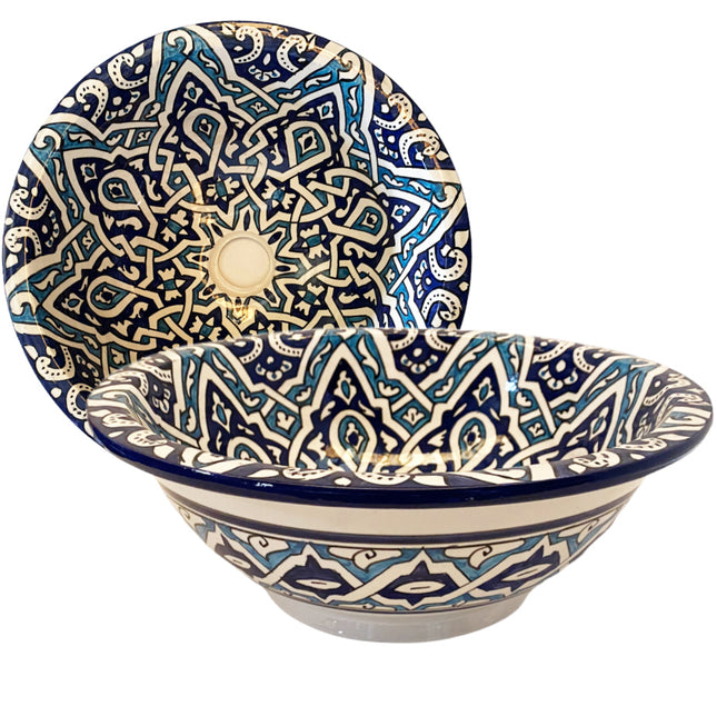 Marokkaanse waskom blauw van keramiek – handbeschilderd, rond, Ø 35 cm