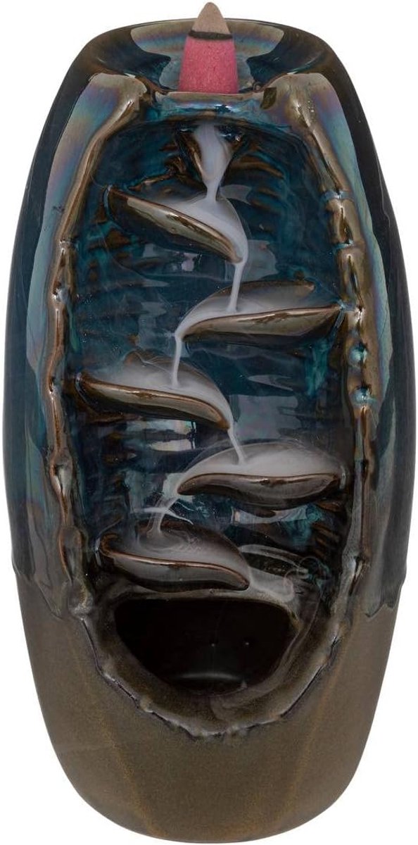 Wierookfontein - Donkerblauw - 20 x 11 cm - Wierookbrander voor Stokjes en Kegeltjes - Keramiek - Keramisch
