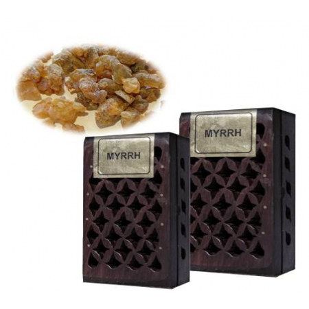 Wierookhars mirre (myrrh) in houten doosje – voor kooltje of bakhoorbrander