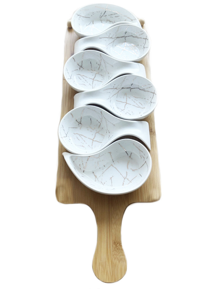 Serveerplank met 6 schaaltjes – marmerlook, 45 x 15 cm – foto 5