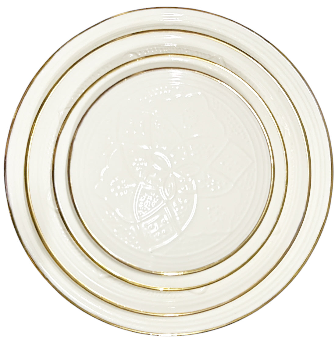 Marokkaans plat bord Empreinte – wit met 12 karaat gouden rand, Ø 17 tot 30 cm – foto 2
