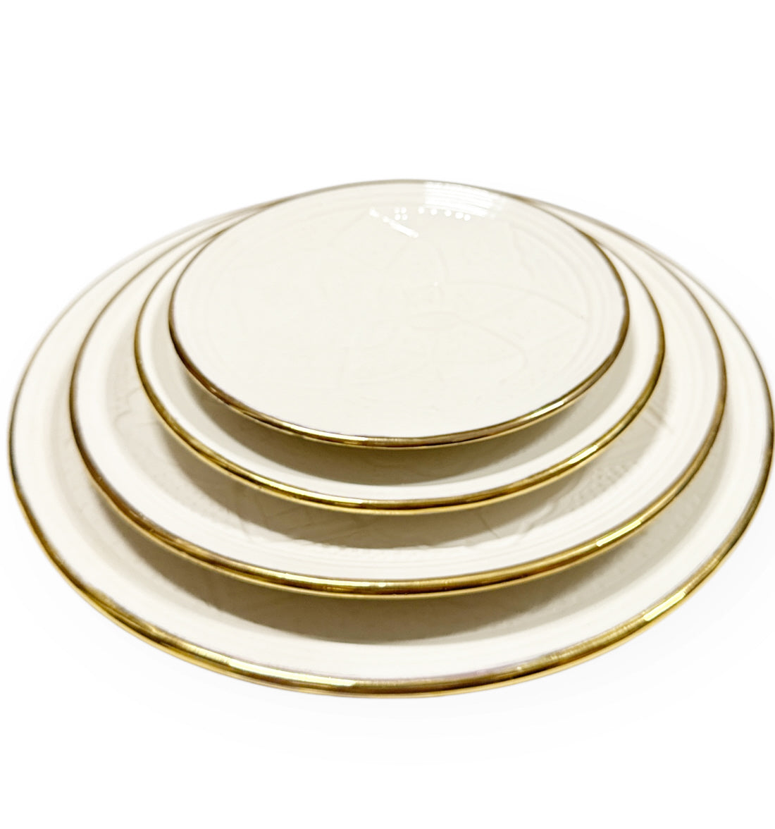 Marokkaans plat bord Empreinte – wit met 12 karaat gouden rand, Ø 17 tot 30 cm – foto 21