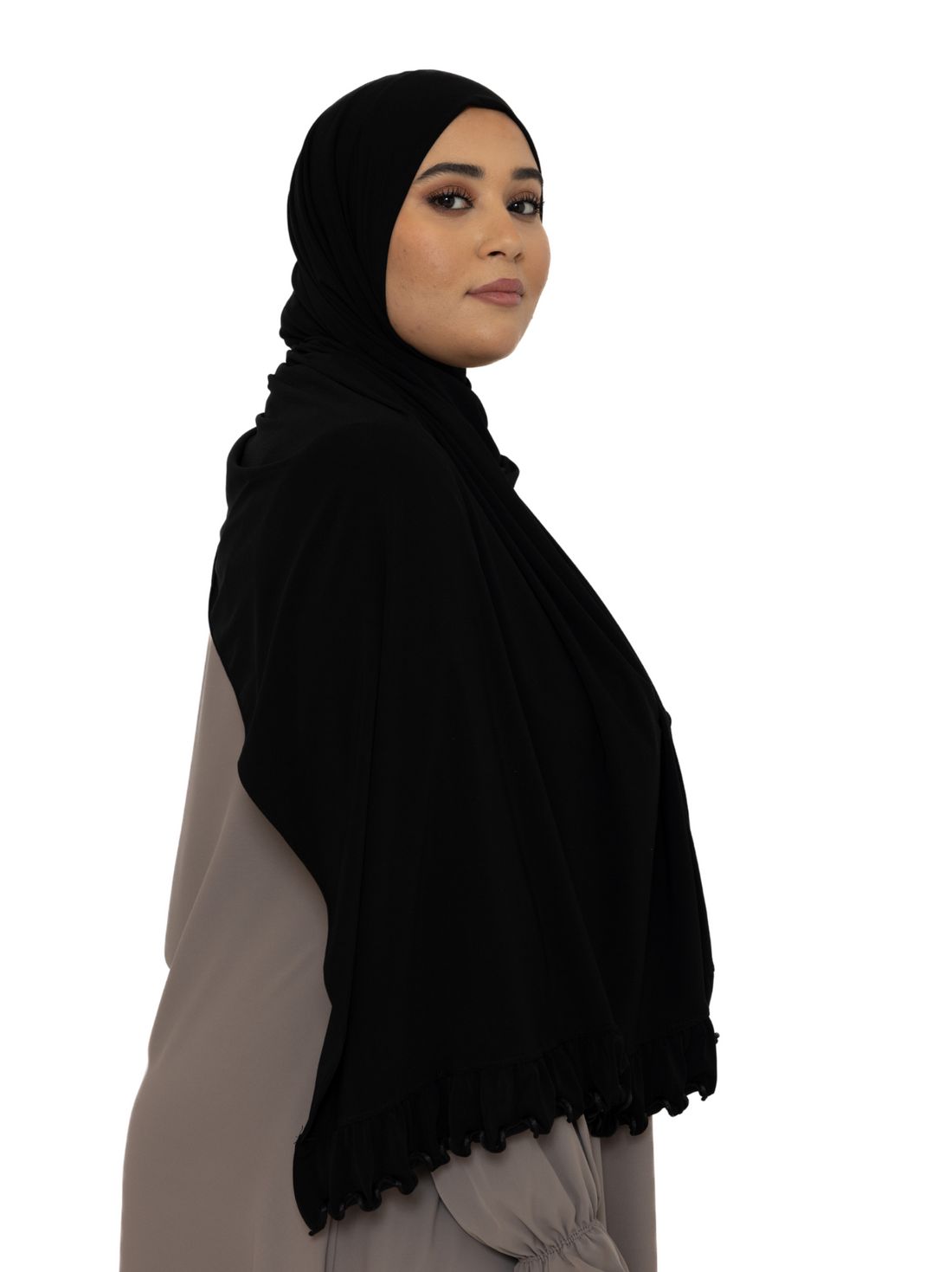 Ruffle premium jersey sjaal – hoofddoek van stretchstof met ruches – foto 7