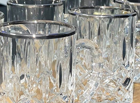 Theeglazen met zilveren rand en handvat – set van 6, 250 ml, ruitpatroon – foto 2