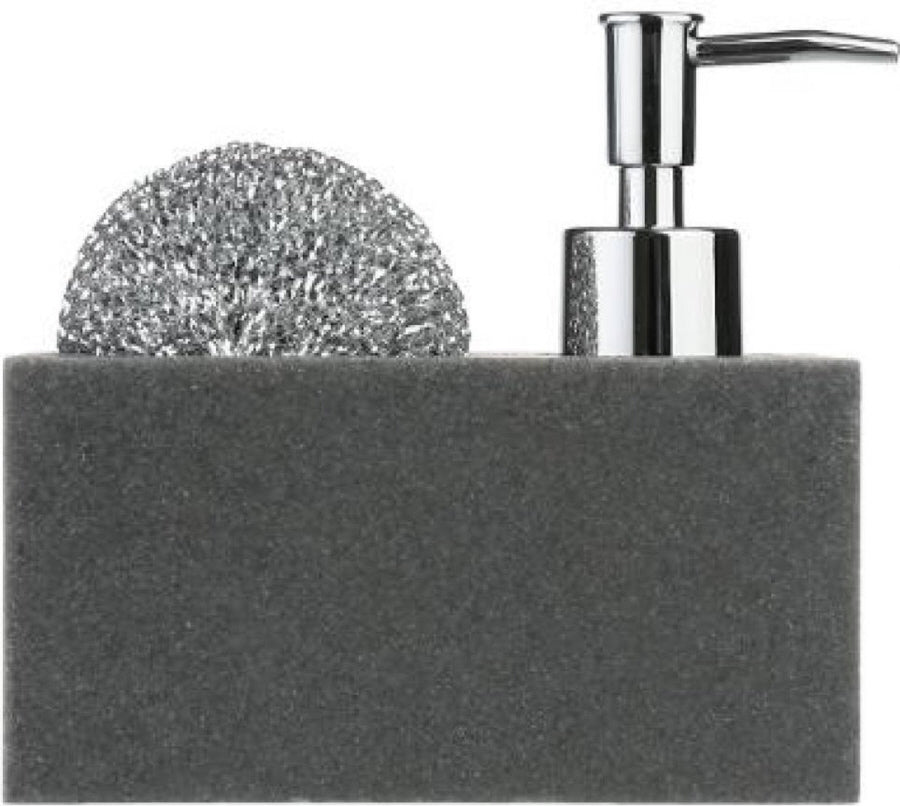 Distributeur de savon en pierre naturelle avec porte-éponge - Gris