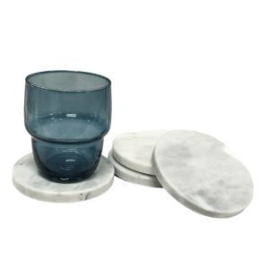Set van 4x ronde onderzetters voor glazen D10 cm wit Marmer