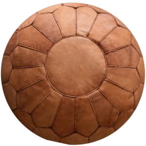 Marokkaanse Leren Poef  Cognac bruin - Rond - Ø60 x 35cm