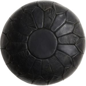 Marokkaanse Leren Poef zwart - Rond - Ø60 x 35cm