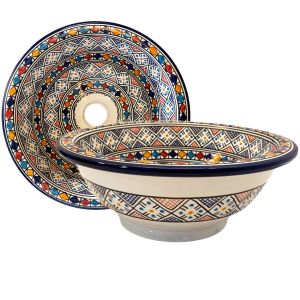 Marokkaanse keramische wastafel  waskom kleurrijke Ø 38 cm rond 